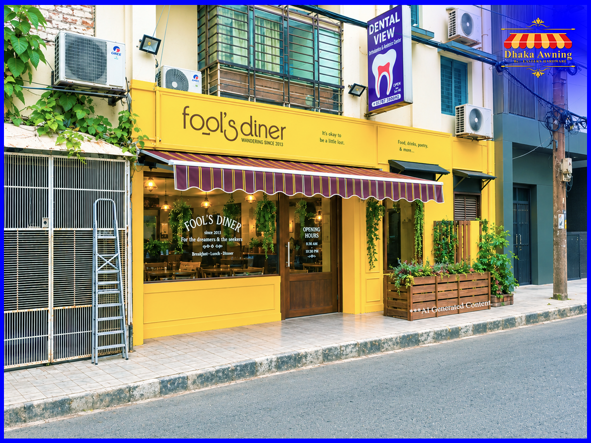 Retractable awning project at Fool's Diner, Banani
